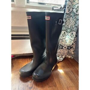 Hunter Original Tall Rain Boots Matte Black Womens Size 8 Waterproof Classic